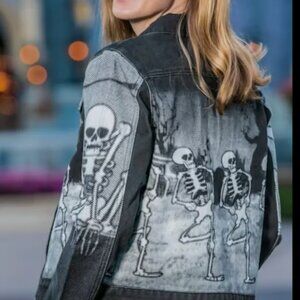 Disney Dancing Skeleton Dance Denim Jacket Size Small